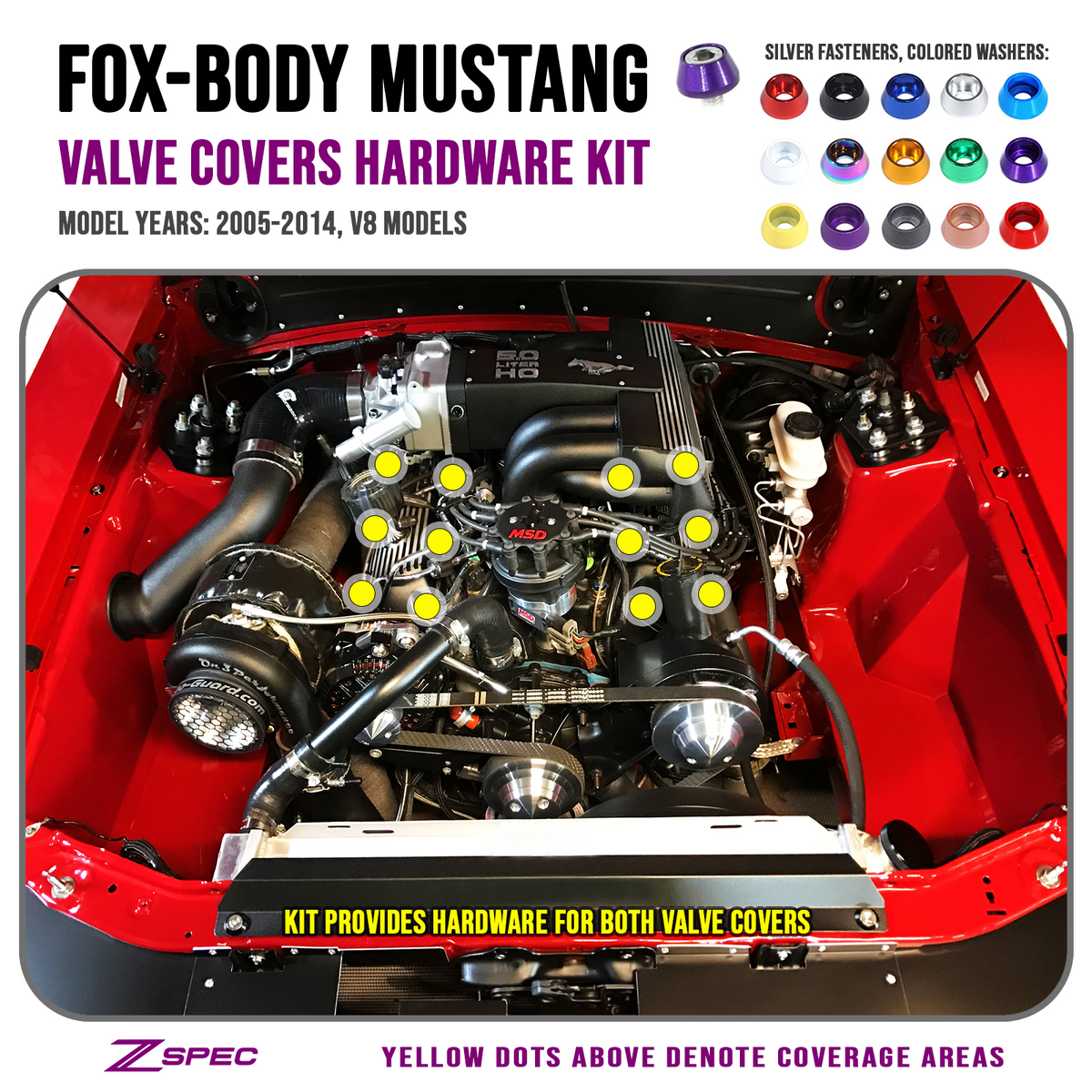 ZSPEC Valve Covers Fastener Kit for '87-93 Ford Mustang V8 Fox-Body, Stainless & Billet - ZSPEC Design LLC - Hardware Fasteners - Fastener Kit, ford, fox, mustang, v8 - zspecdesign.com