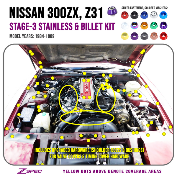 S’YTE Pleats Gimmick set-up sz3 ZSPEC Stage 3 Dress Up Bolts® Fastener Kit for 84-89 Nissan