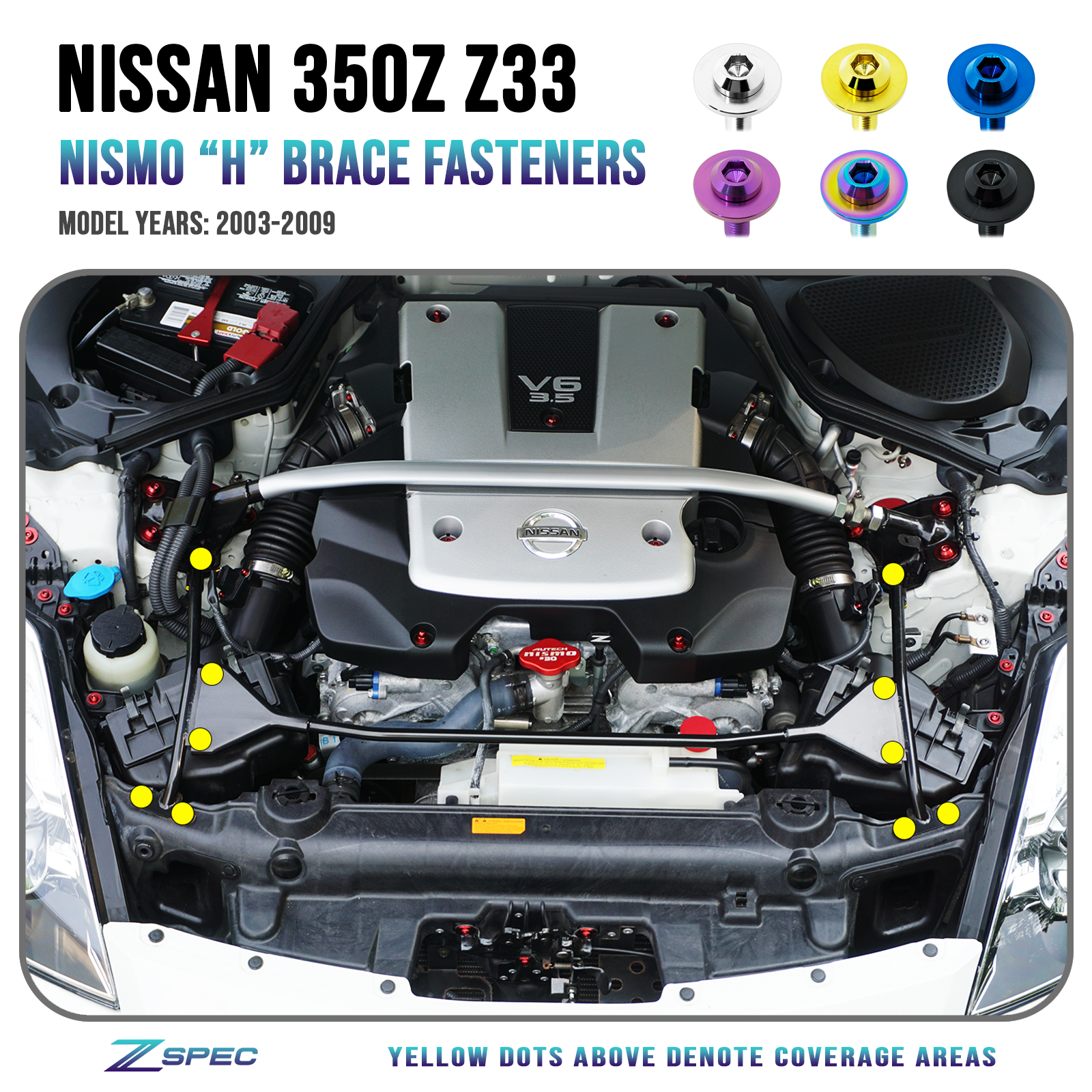 ZSPEC "H" Brace Fastener Kit for Nissan 350z NISMO, Grade-5 Titanium