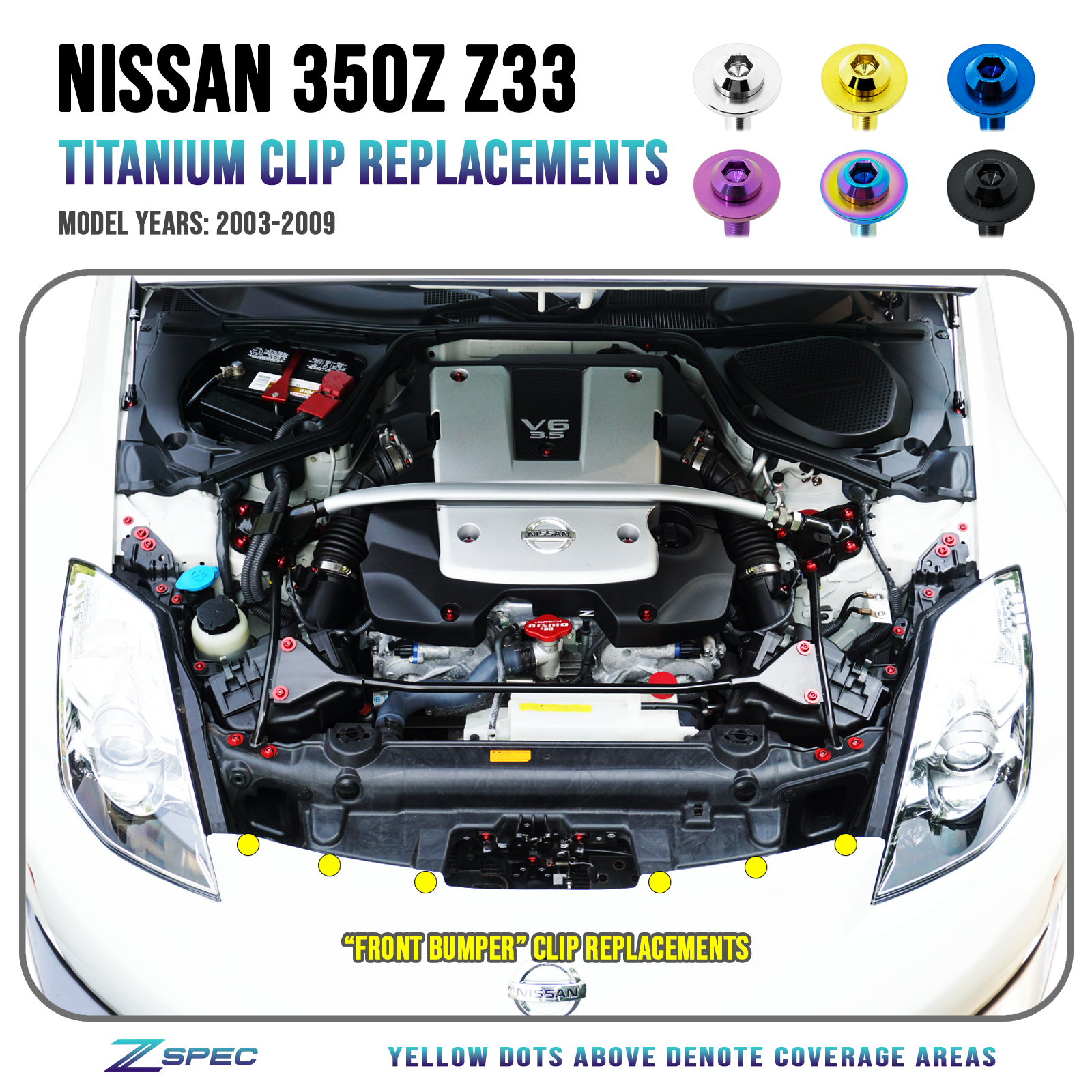 ZSPEC "Front-Bumper Only" Clips Replacement Kit for Nissan 350z Z33, Titanium - ZSPEC Design LLC - Hardware Fasteners - 350z, clip replacement, Fastener Kit, nissan, nissanz, titanium, z33 - zspecdesign.com