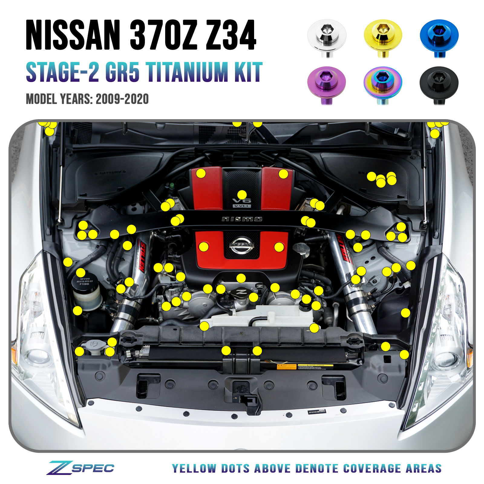 パーツ 7704style ZSPEC Stage-2 Dress Up Bolts® Hardware Kit, Nissan 370z Z34