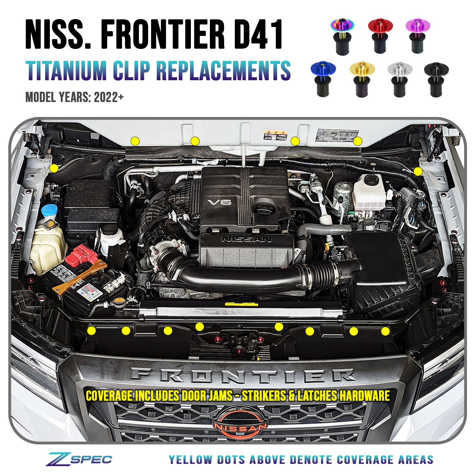 ZSPEC Plastic Clips Replacement Kit for D41 Nissan Frontier, Titanium GR5 - ZSPEC Design LLC - Hardware Fasteners - 350z, clip replacement, Fastener Kit, nissan, nissanz, titanium, z33 - zspecdesign.com