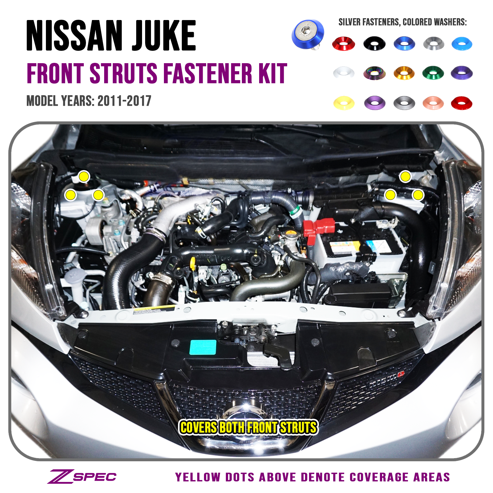 ZSPEC Front Struts Fastener Kit for Nissan Juke, Stainless & Billet - ZSPEC Design LLC - Hardware Fasteners - Fastener Kit, juke, nissan, Washer Color - zspecdesign.com