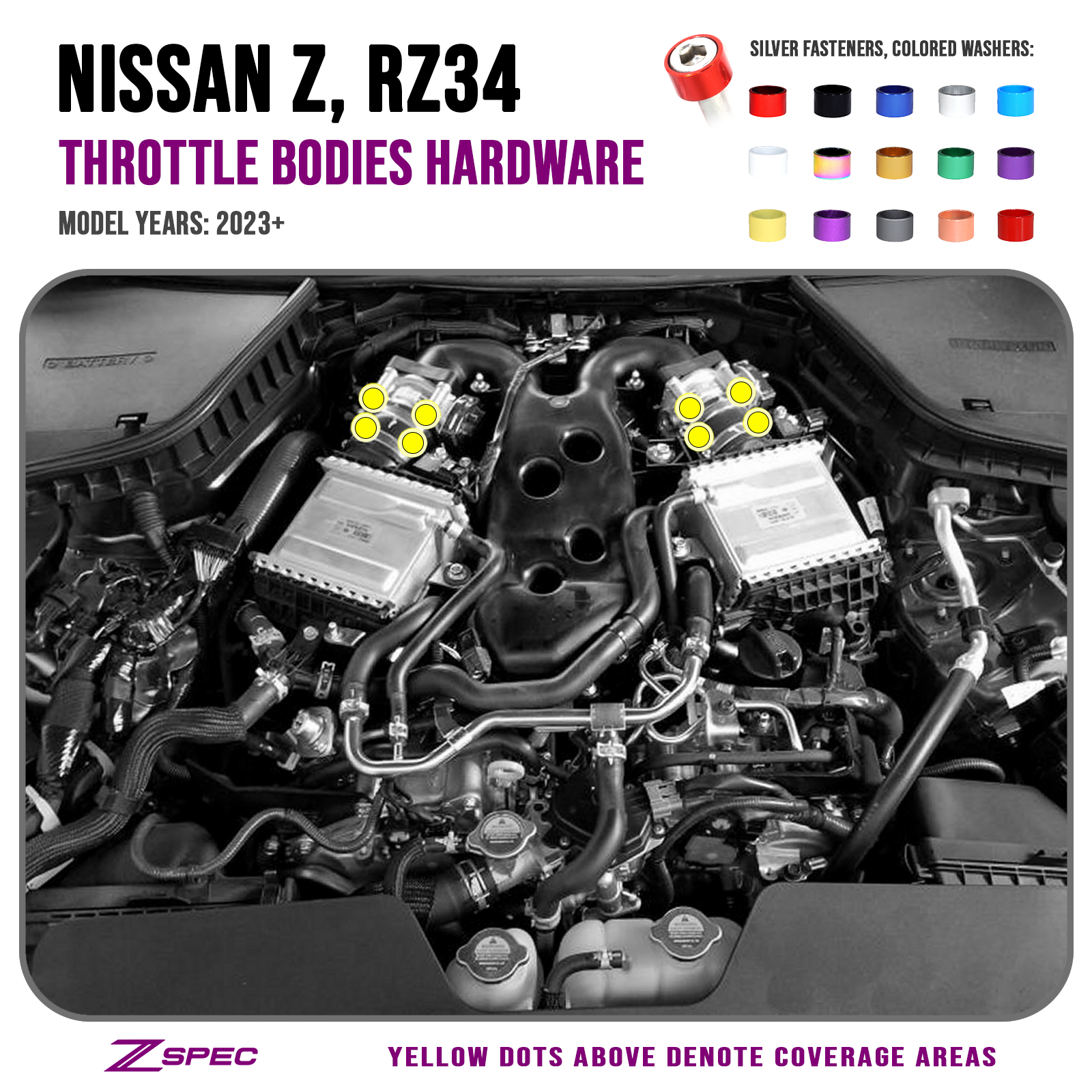 ZSPEC Throttle Bodies Fastener Kit for '23+ Nissan Z RZ34, Stainless & Billet - ZSPEC Design LLC - Hardware Fasteners - 400z, Fastener Kit, nissan, nissanz, RZ34, titanium, z34 s2, z34s2 - zspecdesign.com
