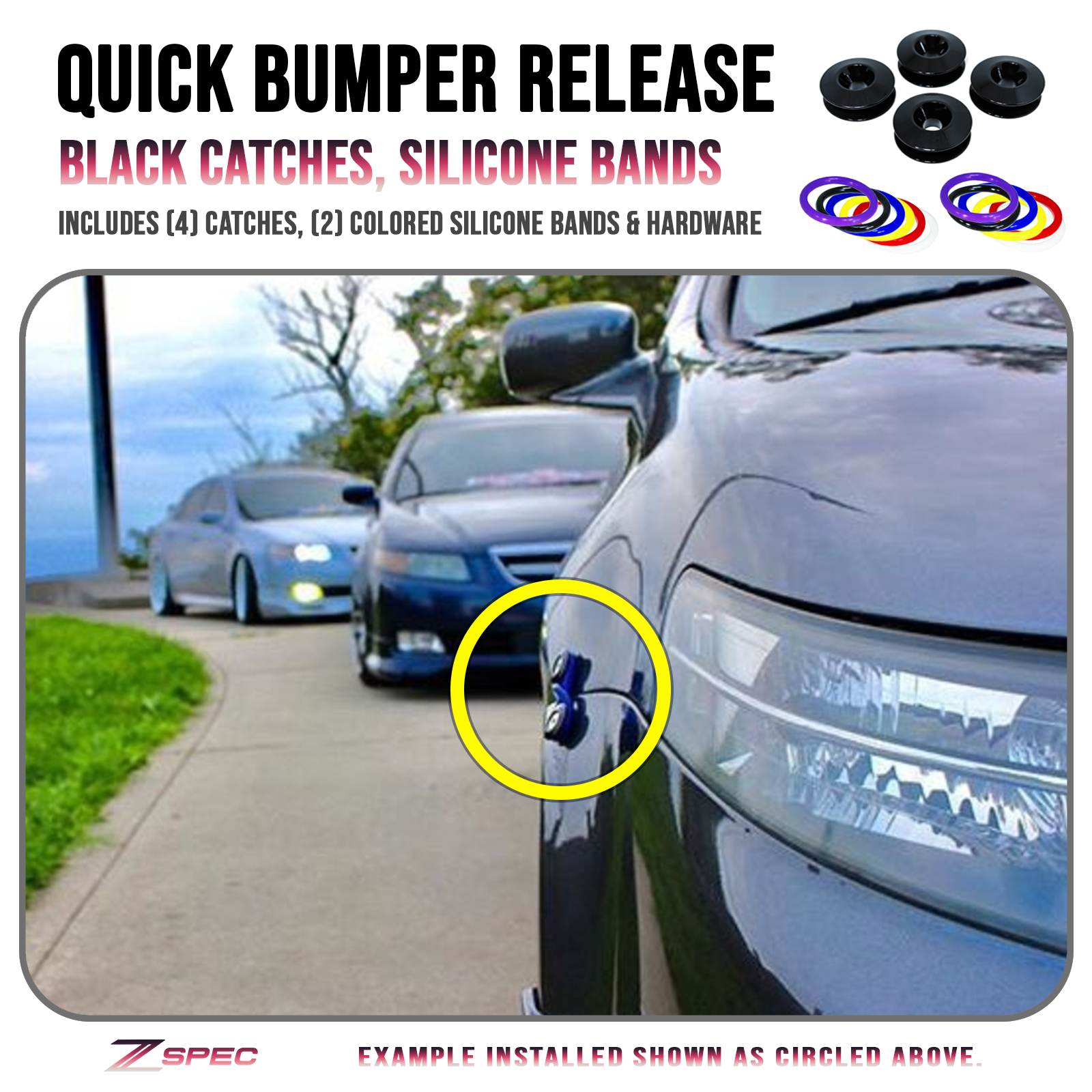 ZSPEC Quick Release Bumper Fastener Kit w/BLACK Catches & Colored Bands - ZSPEC Design LLC - Hardware Fasteners - Fastener Kit, quick release - zspecdesign.com
