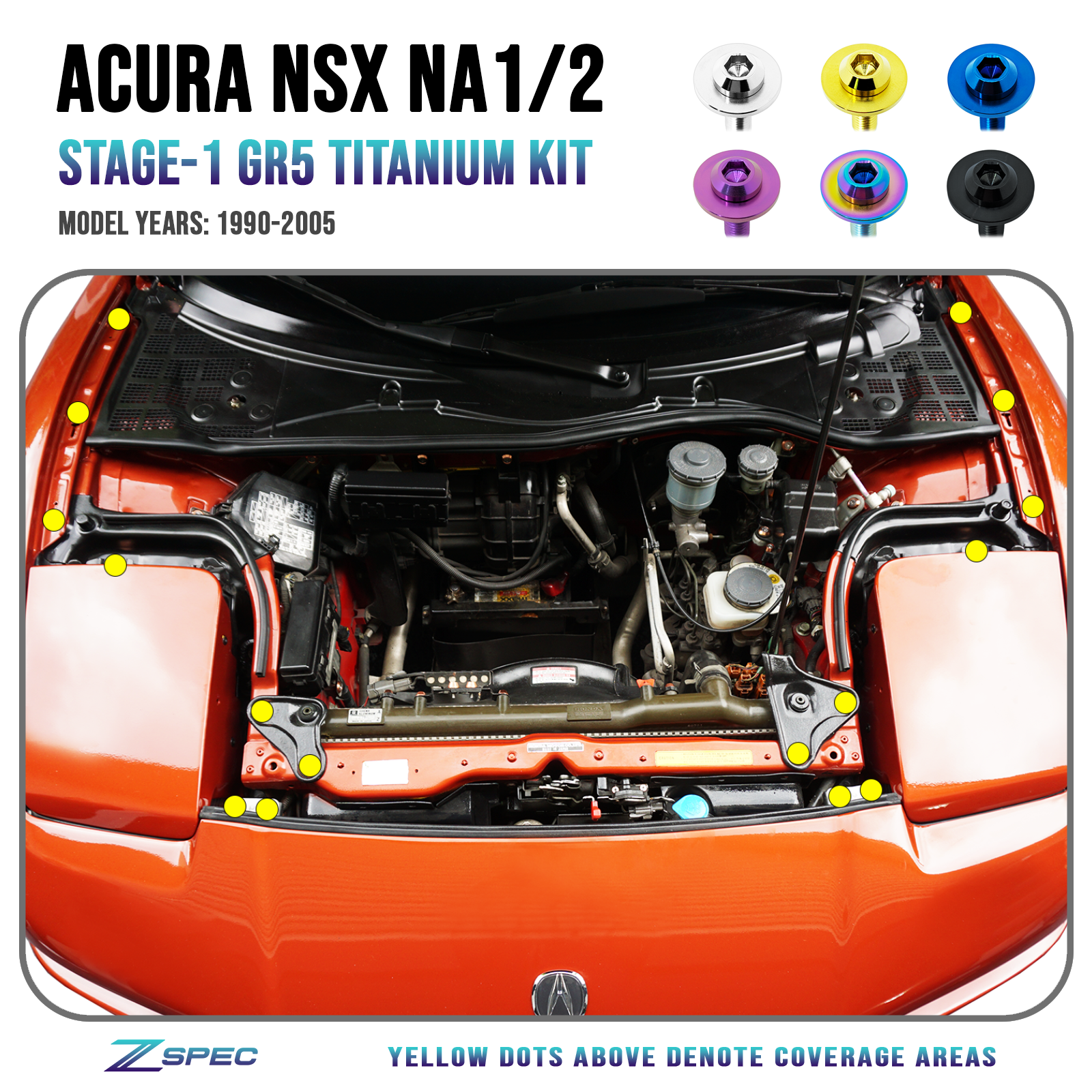 ZSPEC "Stage 1" Dress Up Bolts® Fastener Kit for Acura NSX, Titanium - ZSPEC Design LLC - Hardware Fasteners - acura, Fastener Kit, nsx, stage 1, Washer Color - zspecdesign.com