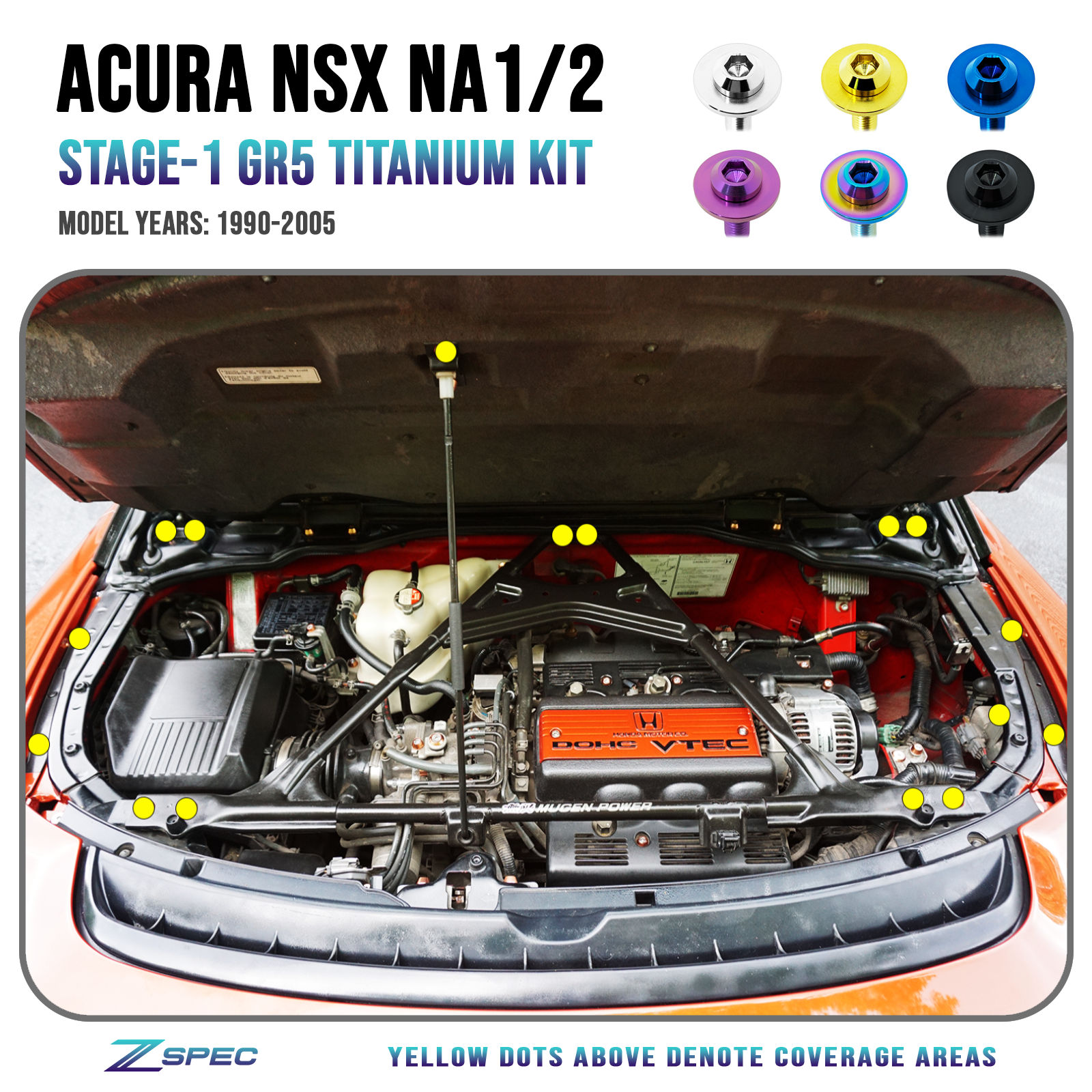 ZSPEC "Stage 1" Dress Up Bolts® Fastener Kit for Acura NSX, Titanium - ZSPEC Design LLC - Hardware Fasteners - acura, Fastener Kit, nsx, stage 1, Washer Color - zspecdesign.com