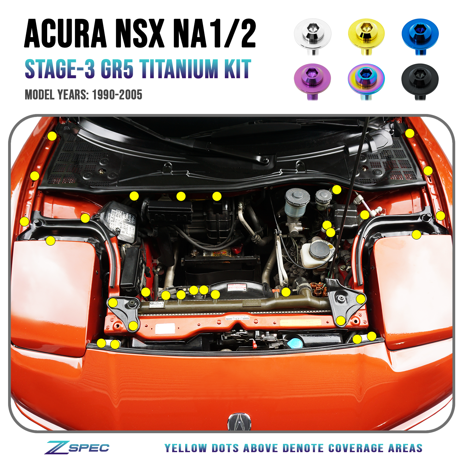 ZSPEC "Stage 3" Dress Up Bolts® Fastener Kit for Acura NSX, Titanium - ZSPEC Design LLC - Hardware Fasteners - acura, Fastener Kit, nsx, stage 3, Washer Color - zspecdesign.com