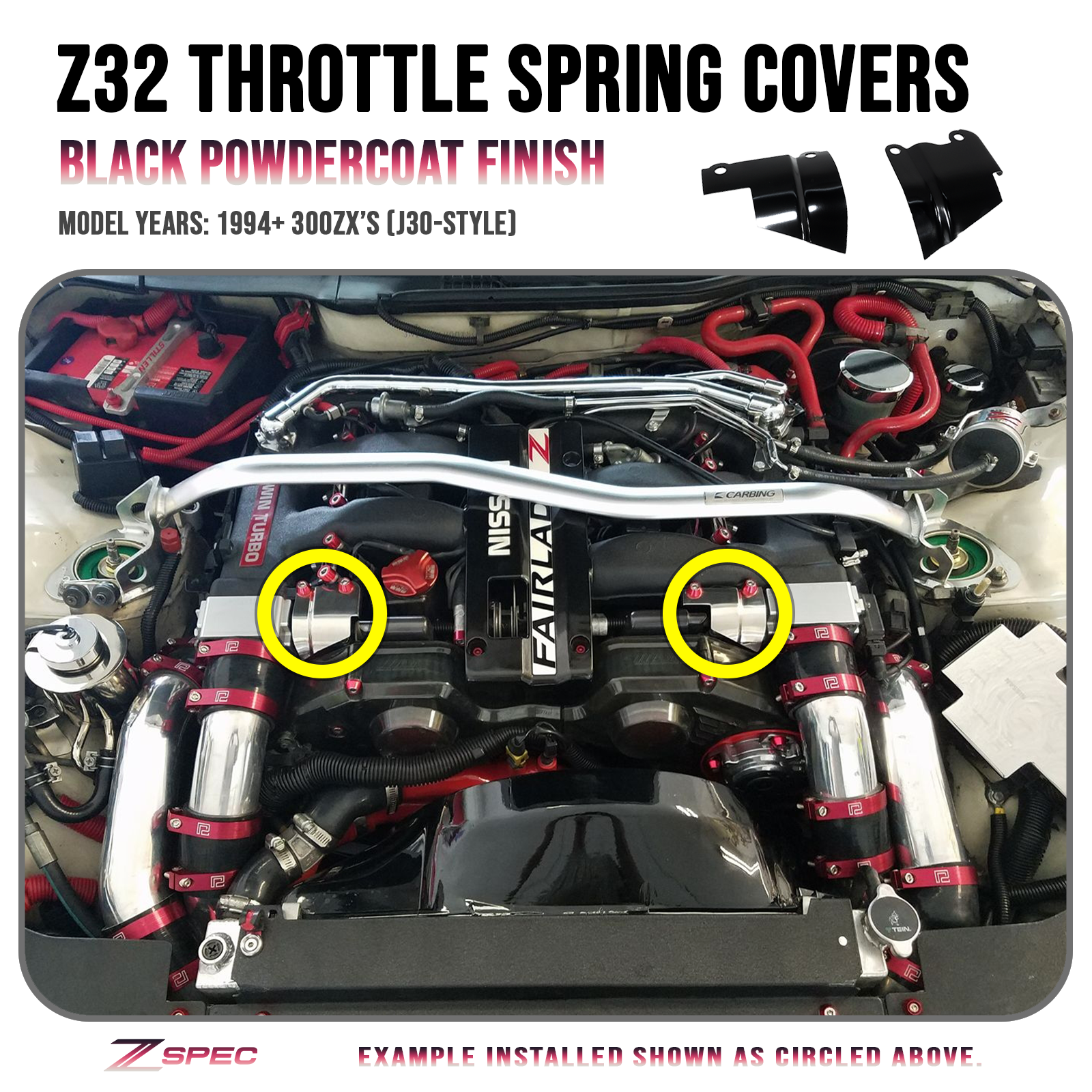 ZSPEC Black Throttle Spring Covers for '94-96 300zx Z32 Plenums, Powdercoated Stainless - ZSPEC Design LLC - Hardware Fasteners - 300zx, j30-style, nissan, throttle, z32 - zspecdesign.com
