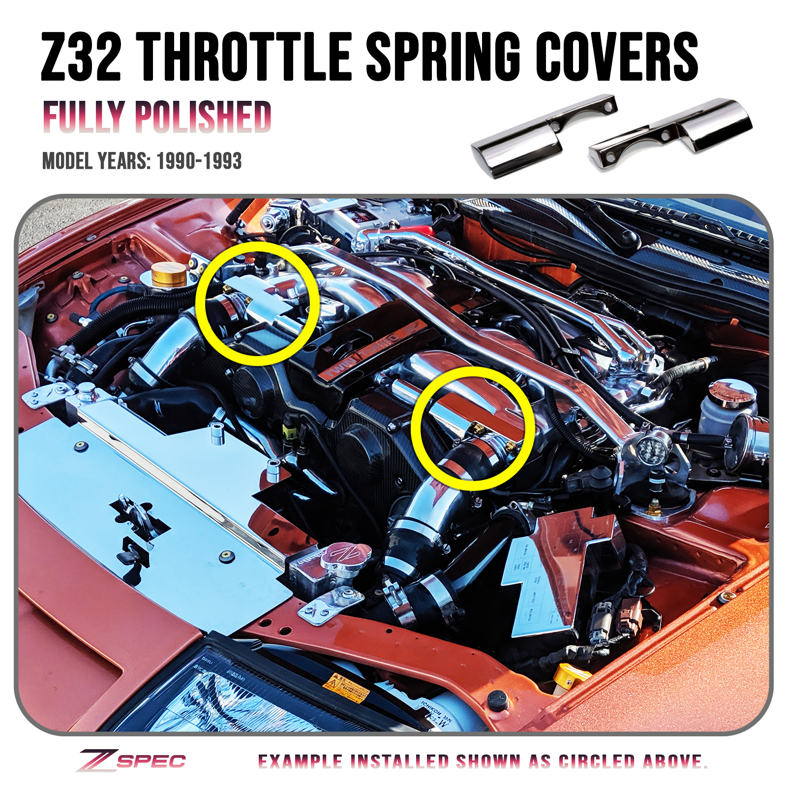 ZSPEC Polished Throttle Spring Covers for '90-93 Nissan Z32 300zx Early Plenums, Stainless - ZSPEC Design LLC - Hardware Fasteners - 300zx, nissan, throttle, z32 - zspecdesign.com