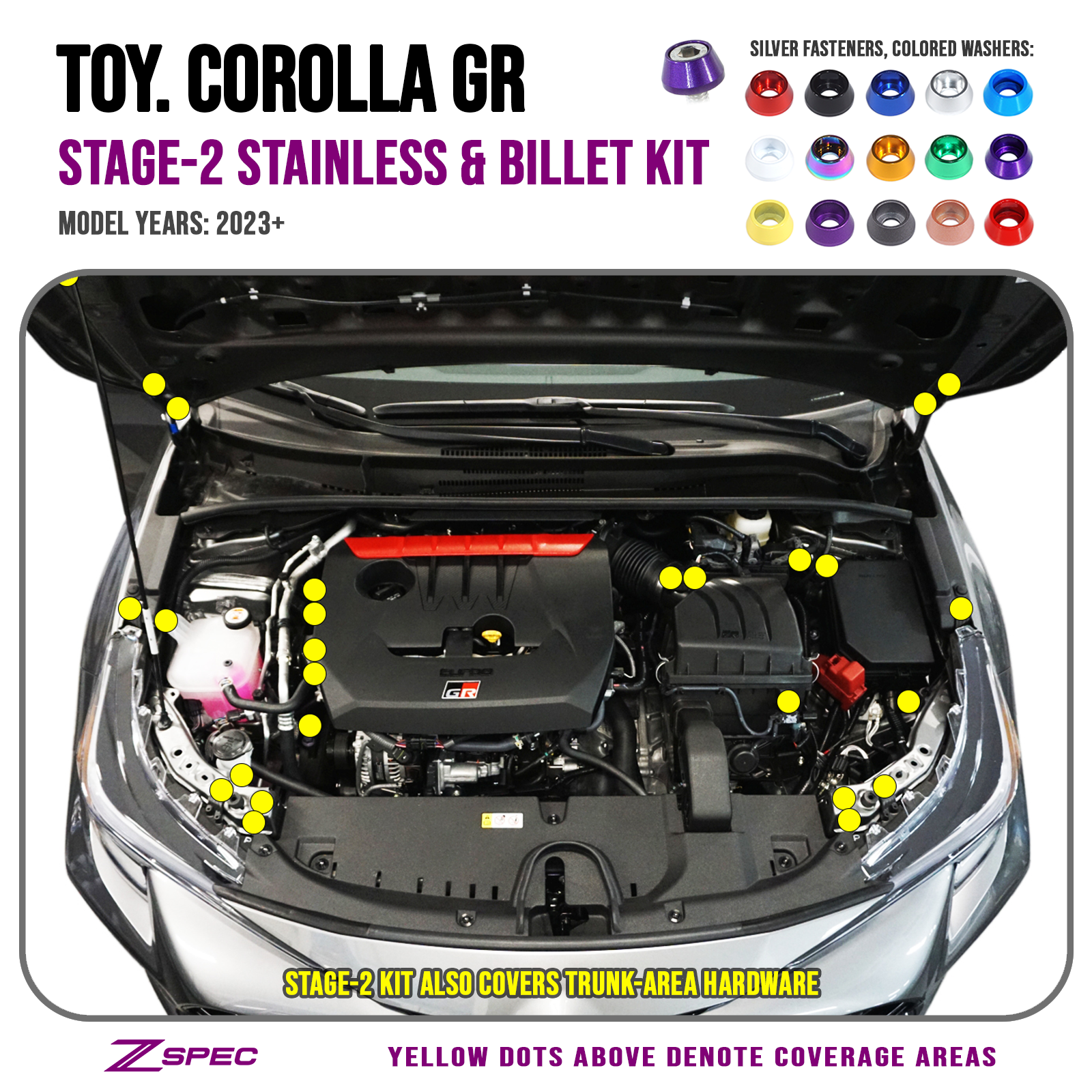 ZSPEC Stage-2 Dress Up Fastener Kit, GR Corolla, Stainless & Billet