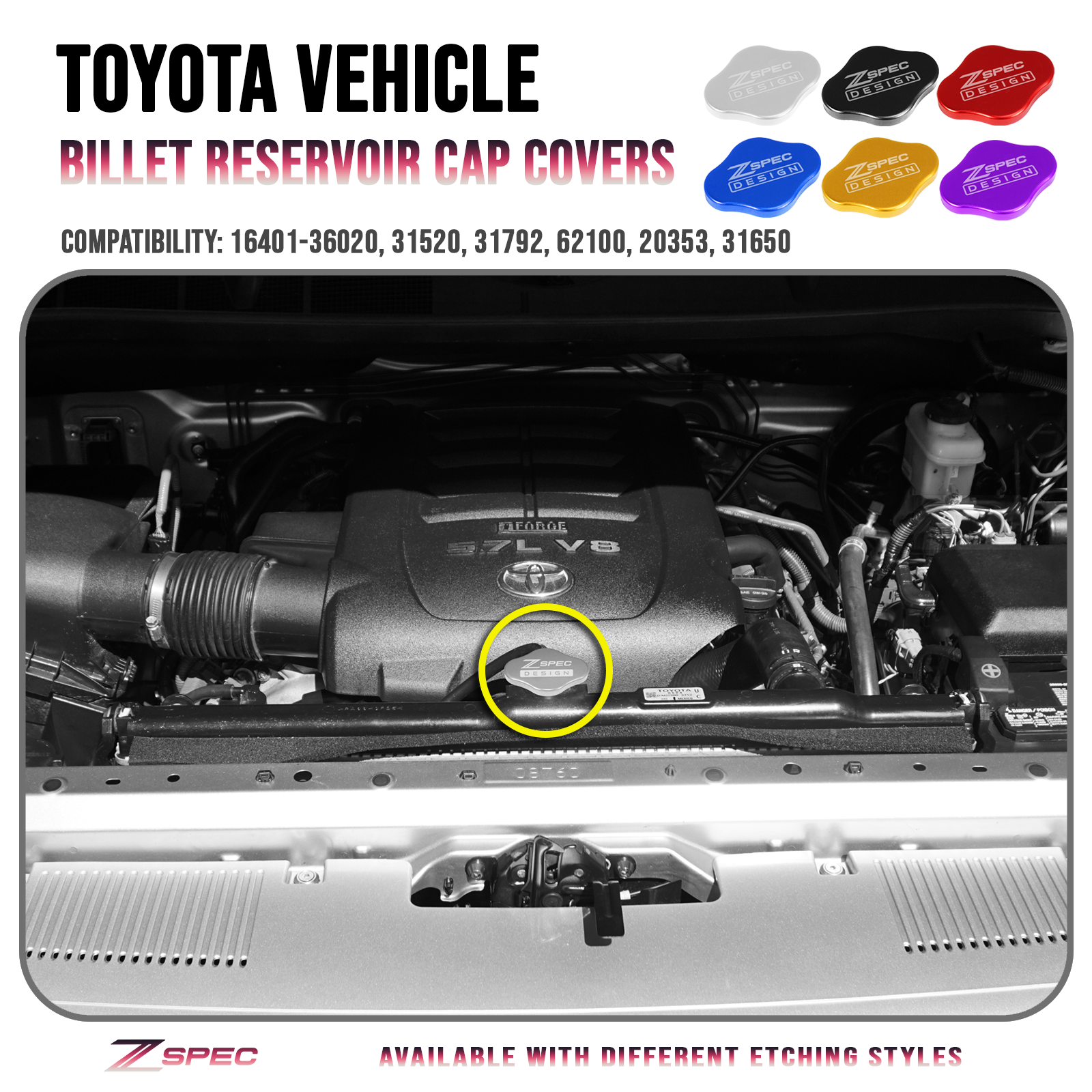 Toyota & Lexus Billet Reservoir Radiator Cap Covers