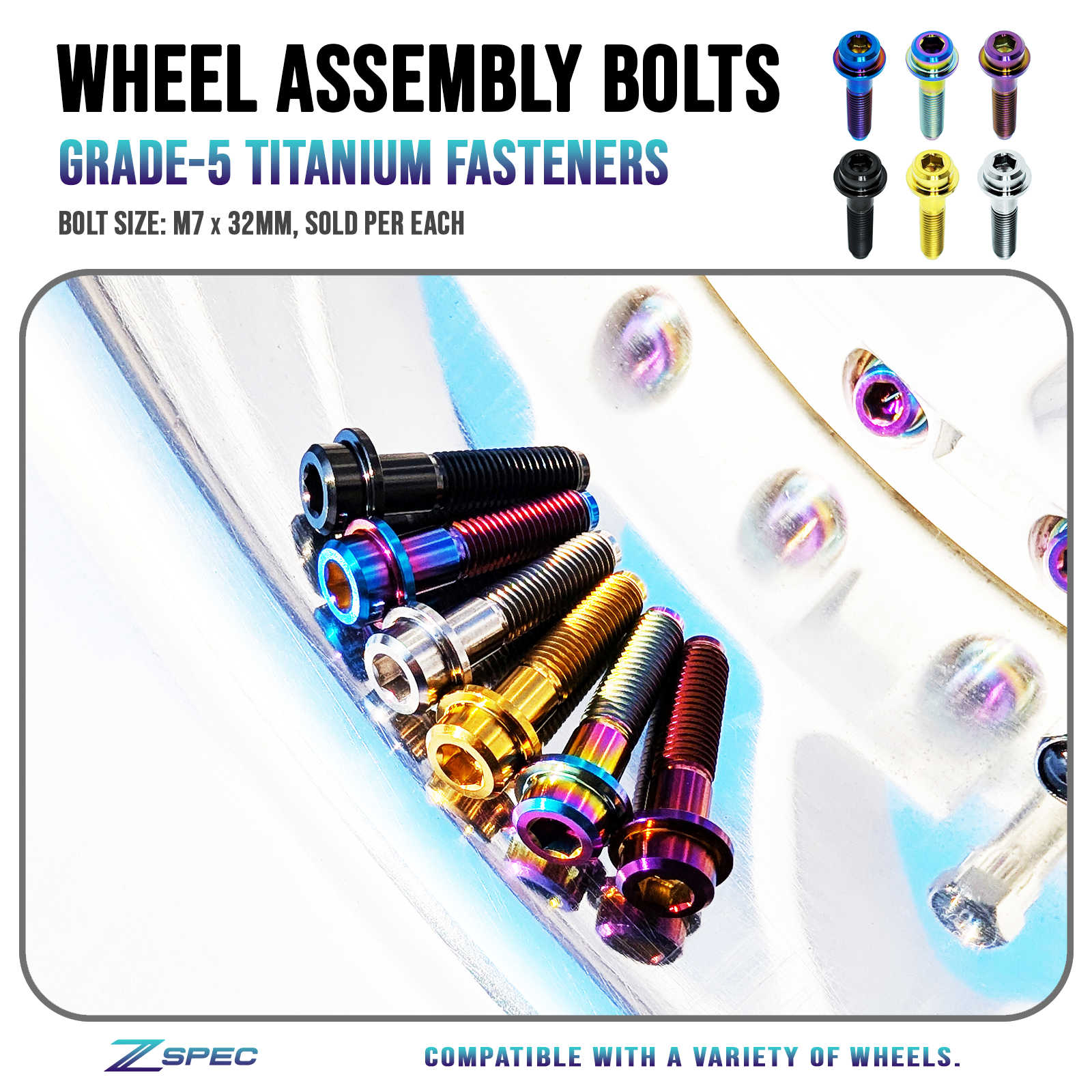 ZSPEC M7-1.0x32mm 3-Piece Wheel Assembly Bolt, Titanium Grade-5
PVD Finishes. Fits many BBS, OZ, Work, Volk and others.