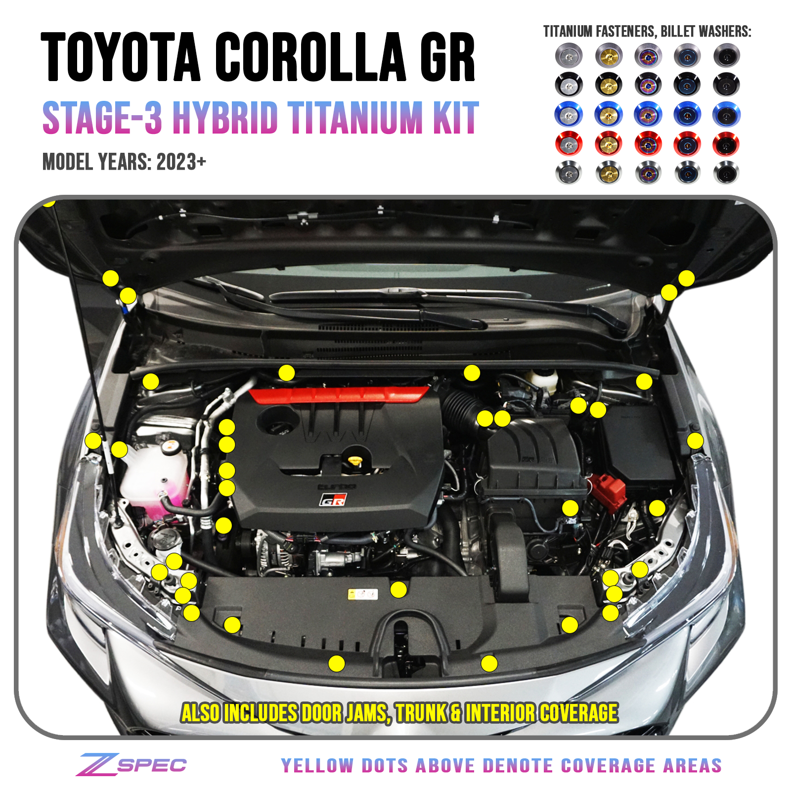 ZSPEC Stage-3 Dress Up Bolts Fastener Kit, GR Corolla, Titanium/Billet