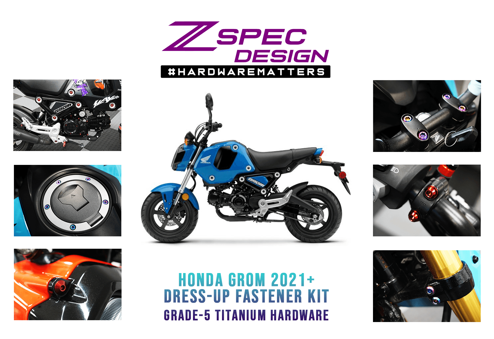 ZSPEC Dress-Up Bolts® Hardware Kit for the 2021+ Honda Grom Platform,  Titanium