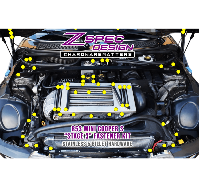 ZSPEC "Stage 3" Dress Up Bolts® Fastener Kit for '01-06 R53 Mini Cooper & S, Stainless & Billet - ZSPEC Design LLC - Hardware Fasteners - cooper, Fastener Kit, mini, r53, stage 3 - zspecdesign.com
