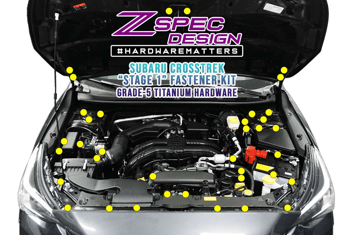 ZSPEC "Stage 1" Dress Up Bolts® Fastener Kit for '18-24 Subaru CrossTrek, Titanium  Keywords Engine Bay Upgrade Performance Merchandise Grade-5 GR5 Dress Up Bolts Hardware Design Car Auto JDM USDM