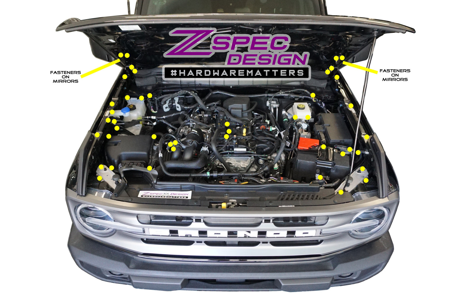 ZSPEC Design Dress Up Bolts Fasteners Hardware for the Ford Bronco 2.7L 4x4 4wd Titanium Billet Stainless Engine Bay Upgrade Performance
