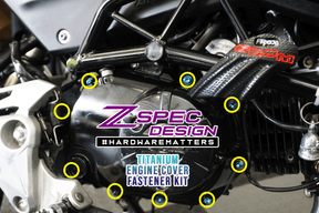 ZSPEC "Right-Side Engine Cover" Fastener Kit for the Honda Grom, Grade-5 Titanium  Keywords Dress Up Bolts Hardware Show Quality Car Show Upgrade Performance Engine Bay Project Car Hobby Garage Burned