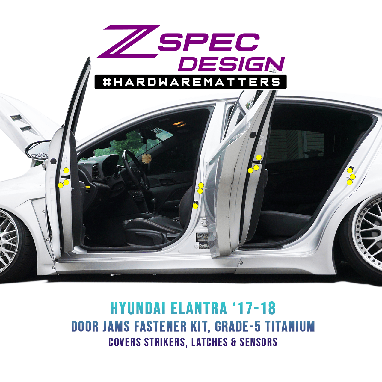 ZSPEC Dress Up Bolts® Fastener Kit for '17-18 Hyundai Elantra Door-Jams Area, Titanium - ZSPEC Design LLC - Hardware Fasteners - door jam, elantra, Fastener Kit, hyundai - zspecdesign.com