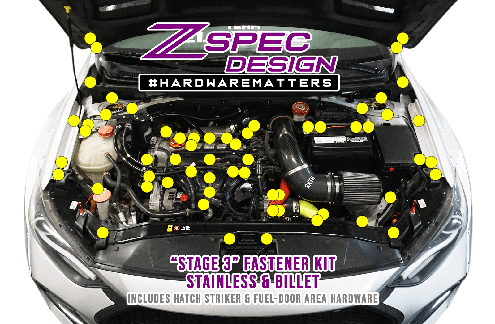ZSPEC Stage 3 Dress Up Bolts® Fastener Kit for '17-18 Hyundai Elantra,  Stainless & Billet