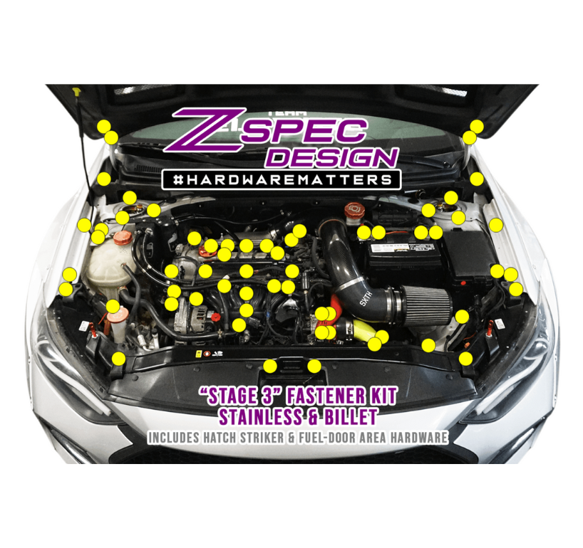 ZSPEC "Stage 3" Dress Up Bolts® Fastener Kit for '17-18 Hyundai Elantra, Stainless & Billet - ZSPEC Design LLC - Hardware Fasteners - elantra, Fastener Kit, hyundai, stage 3 - zspecdesign.com