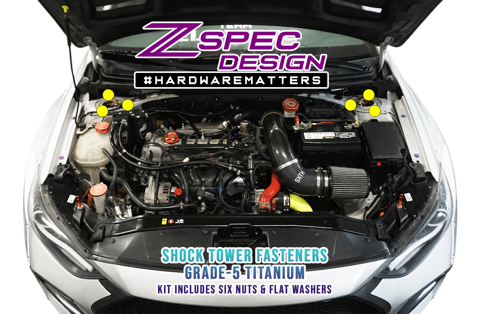 ZSPEC Shock Towers Dress Up Bolts® Fastener Kit for '17+ Hyundai Elantra, Titanium - ZSPEC Design LLC - Hardware Fasteners - elantra, Fastener Kit, hyundai - zspecdesign.com