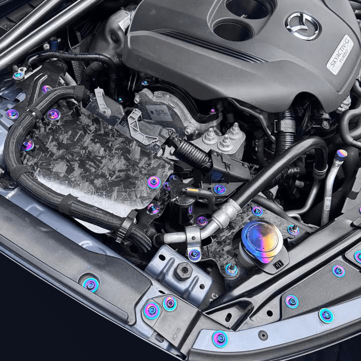 ZSPEC Stage-2 Dress Up Bolts® Fastener Kit, Mazda3, Titanium
Kit Specifications:
Grade-5 Titanium, Organized by Area
Lightweight, Visual Upgrade