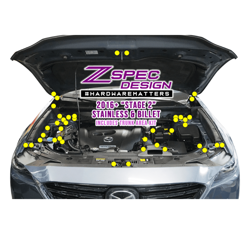 ZSPEC "Stage 2" Dress Up Bolts® Fastener Kit for '16-23 Mazda CX-9, Stainless & Billet - ZSPEC Design LLC - Hardware Fasteners - cx-9, Fastener Kit, mazda, stage 2 - zspecdesign.com