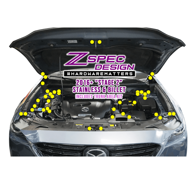 ZSPEC "Stage 2" Dress Up Bolts® Fastener Kit for '17-23 Mazda CX-5, Stainless & Billet - ZSPEC Design LLC - Hardware Fasteners - cx-5, Fastener Kit, mazda, stage 2 - zspecdesign.com