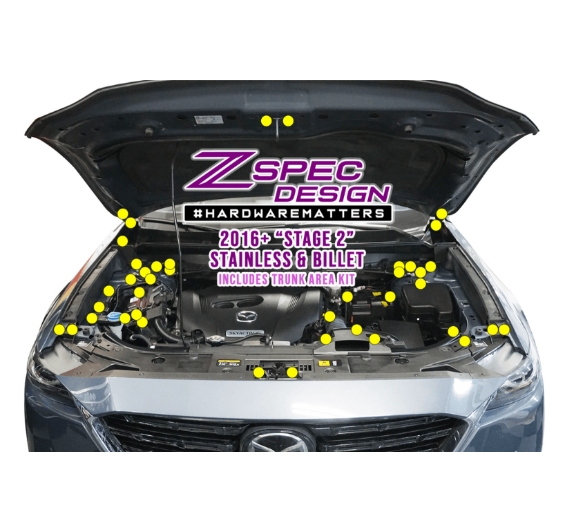 ZSPEC "Stage 1" Dress Up Bolts® Fastener Kit for '17-23 Mazda CX-5, Stainless & Billet - ZSPEC Design LLC - Hardware Fasteners - cx-5, Fastener Kit, mazda, stage 1 - zspecdesign.com