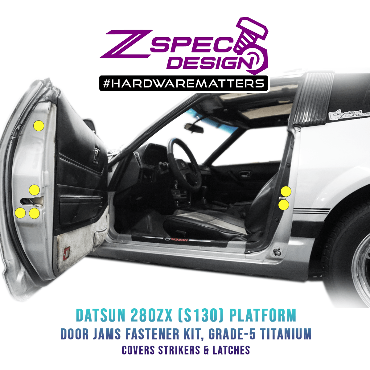 ZSPEC Dress Up Bolts® Fastener Kit, Door Jams Area for Datsun 280zx S130, Titanium - ZSPEC Design LLC - Hardware Fasteners - 280zx, door, door jam, nissan, s130 - zspecdesign.com