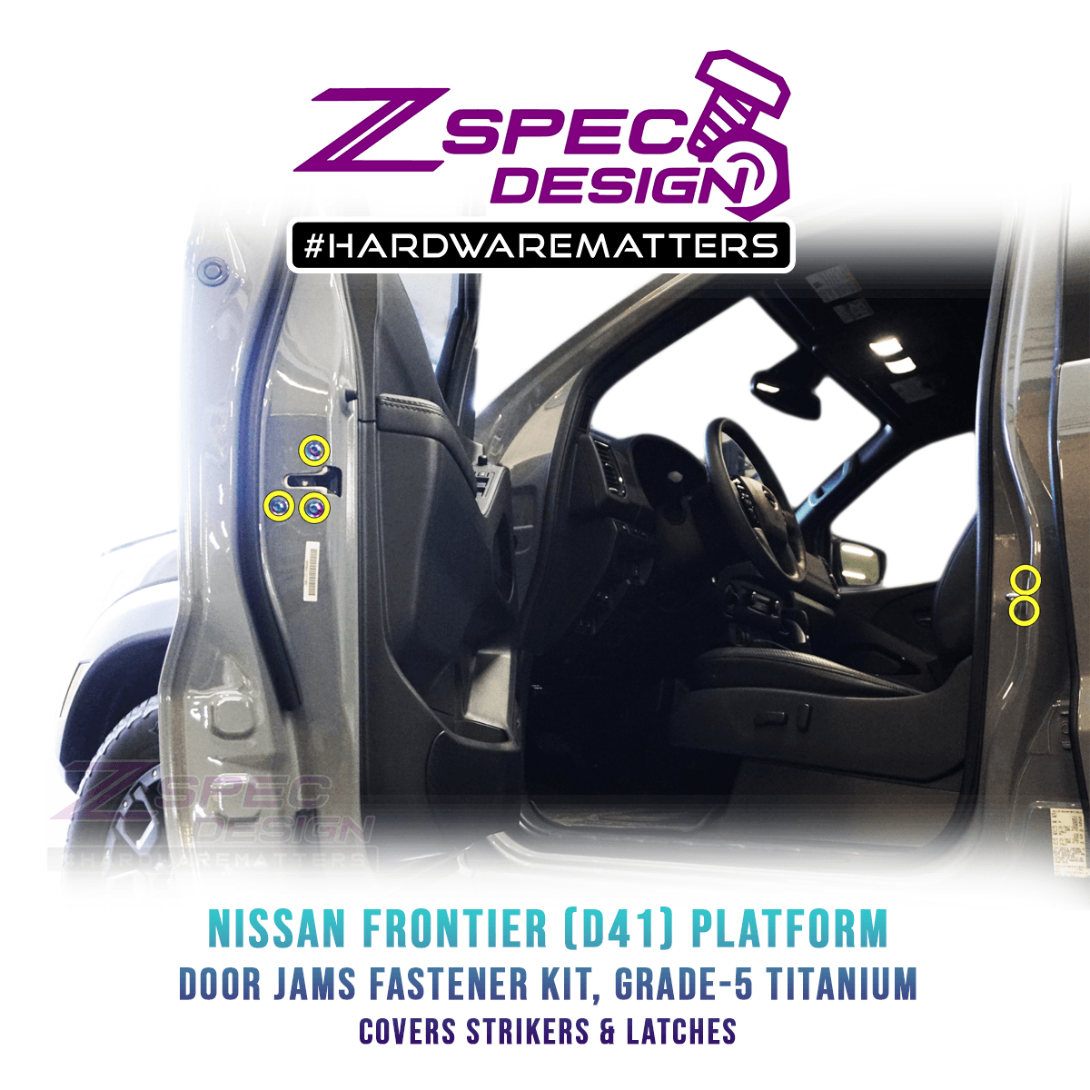 ZSPEC Dress Up Bolts® Fastener Kit, Door Jams Area for Nissan Frontier D41, Titanium - ZSPEC Design LLC - Hardware Fasteners - 300zx, door, door jam, Fastener Kit, nissan, z31 - zspecdesign.com