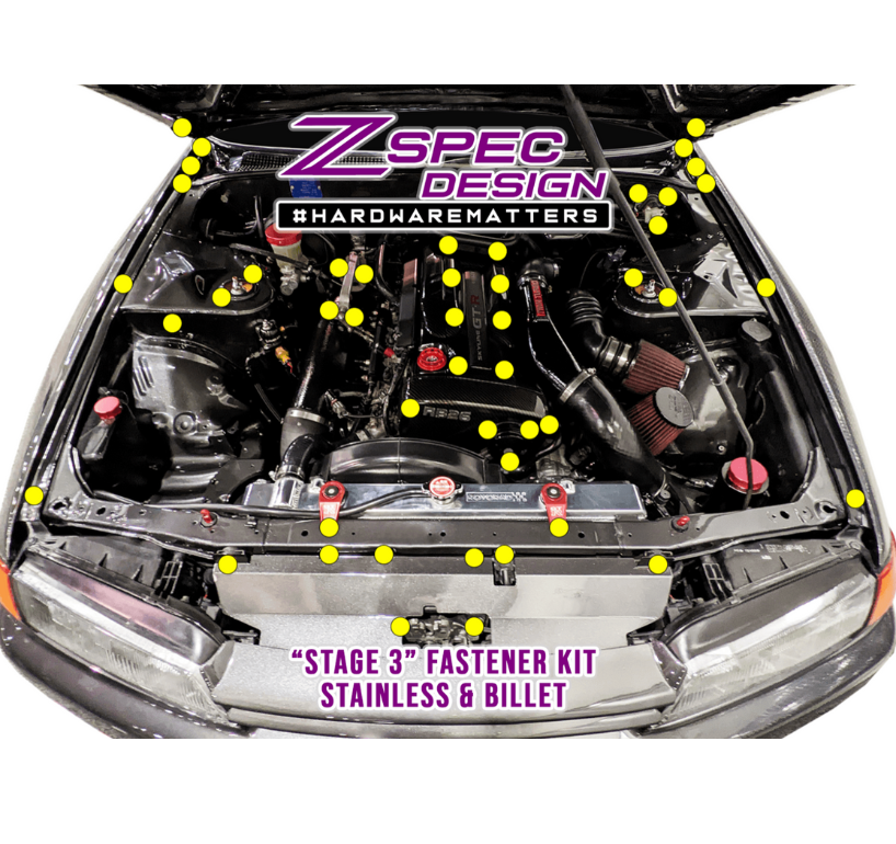 ZSPEC "Stage 3" Dress Up Bolts® Kit for Nissan Skyline GT-R/GTR R32/R33/R34, Stainless & Billet - ZSPEC Design LLC - Hardware Fasteners - Fastener Kit, gt-r, gtr, nissan, r32, r33, r34, skyline, stage 3 - zspecdesign.com