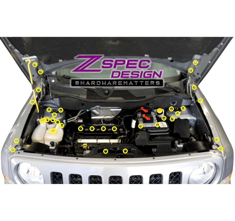 ZSPEC "Stage 2" Dress Up Bolts® Fastener Kit for Jeep Patriot & Compass, Stainless & Billet - ZSPEC Design LLC - Hardware Fasteners - cherokee, Fastener Kit, jeep, stage 2, v6, Washer Color - zspecdesign.com