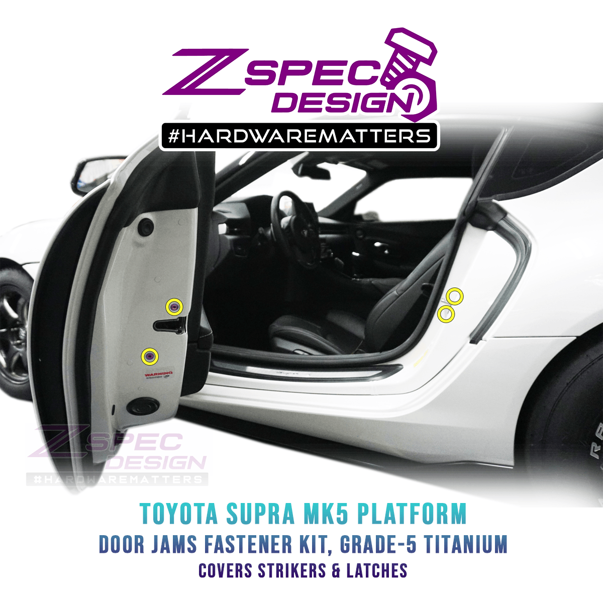 ZSPEC Dress Up Bolts® Fastener Kit, Door Jams Area for Toyota Supra MK5, Titanium - ZSPEC Design LLC - Hardware Fasteners - door, door jam, Fastener Kit, Supra MKV, toyota - zspecdesign.com