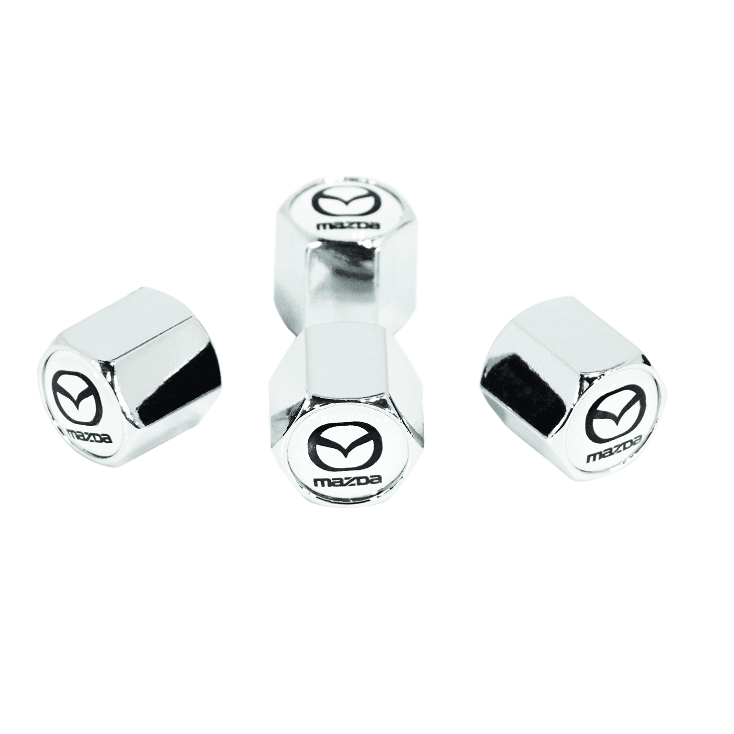 Chrome Valve Stem Tire Caps, Style: MAZDA on White Background - ZSPEC Design LLC - Hardware Fasteners - cap, CX, mazda, tire - zspecdesign.com