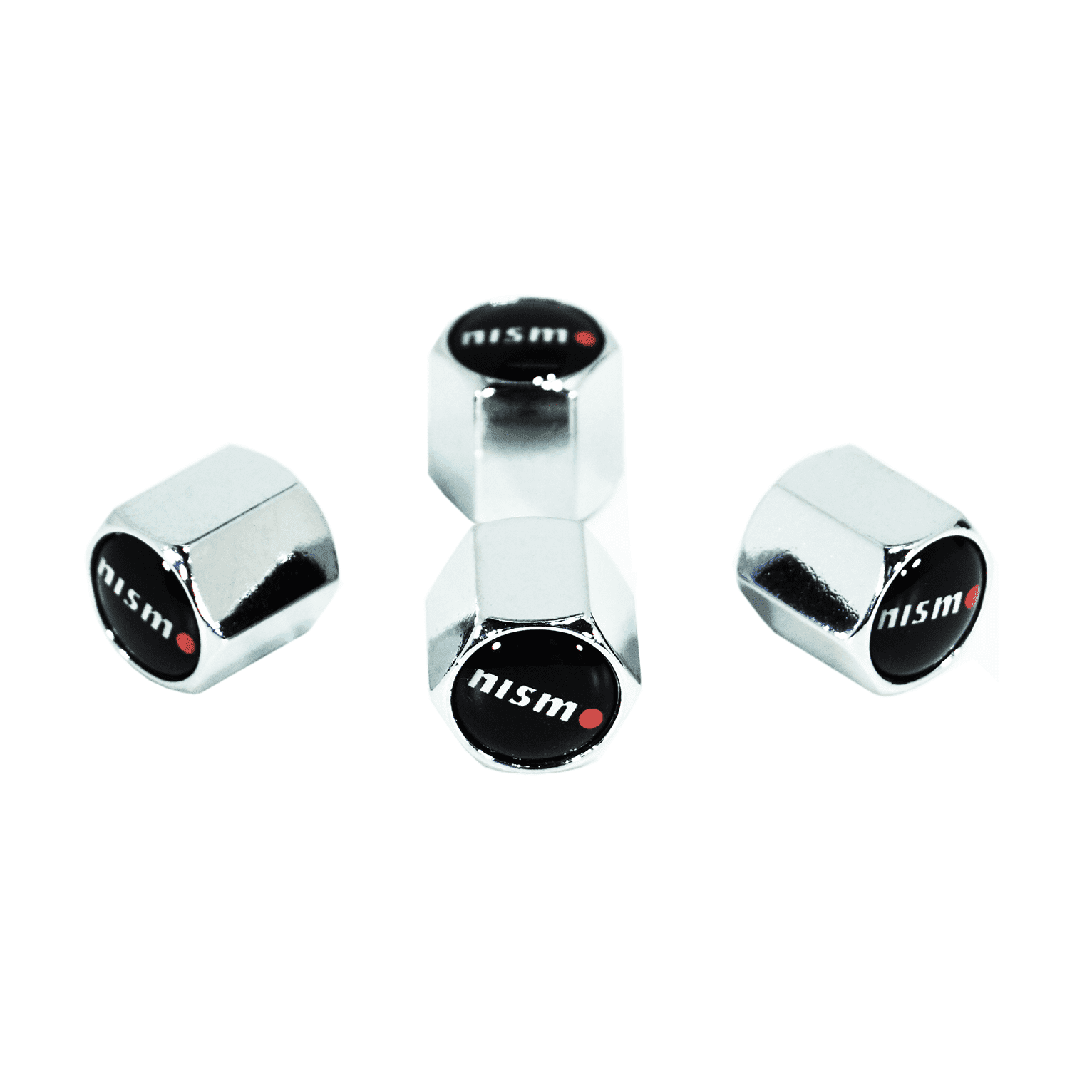 Chrome Valve Stem Tire Caps, Style: NISMO, Black Background - ZSPEC Design LLC - Hardware Fasteners - cap, nismo, tire - zspecdesign.com