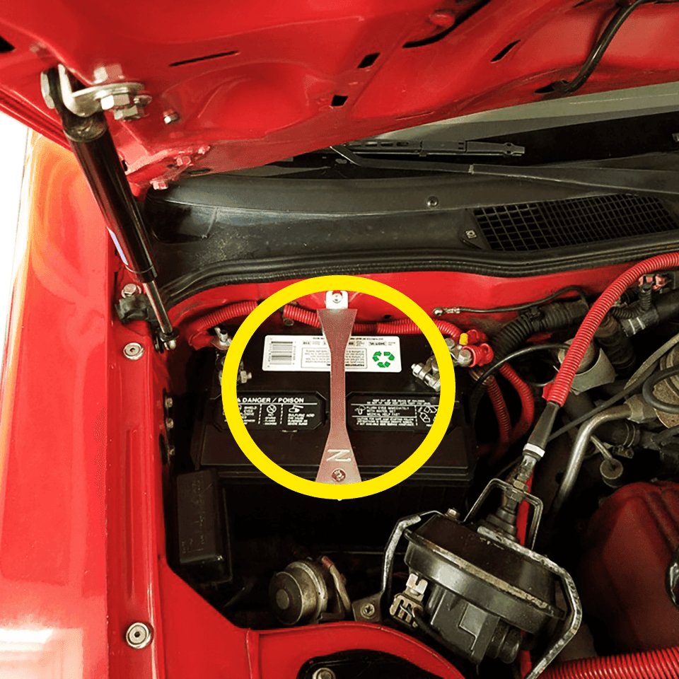 ZSPEC Battery Hold Down/Bracket Kit for Nissan Z31 300zx '84-89, Billet, w/ Stainless Hardware - ZSPEC Design LLC - Hardware Fasteners - 300zx, accessory, battery, battery bracket, bracket, nissan, z31 - zspecdesign.com