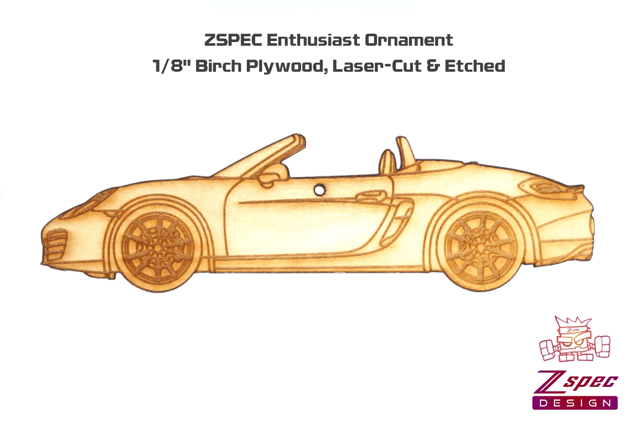 ZSPEC Laser-Engraved Birch Ornament, Style: Porsche Boxster S, ~5-inch Wide - ZSPEC Design LLC - Holiday Ornaments - body, boxster, holiday, lifestyle, ornament, porsche - zspecdesign.com