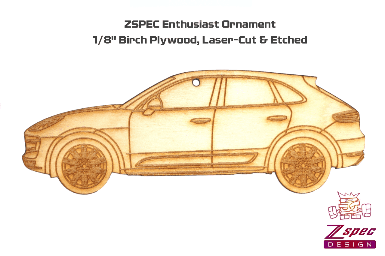 ZSPEC Laser-Engraved Birch Ornament, Style: Porsche Cayenne S, ~5-inch Wide - ZSPEC Design LLC - Holiday Ornaments - body, cayenne, holiday, lifestyle, ornament, porsche - zspecdesign.com