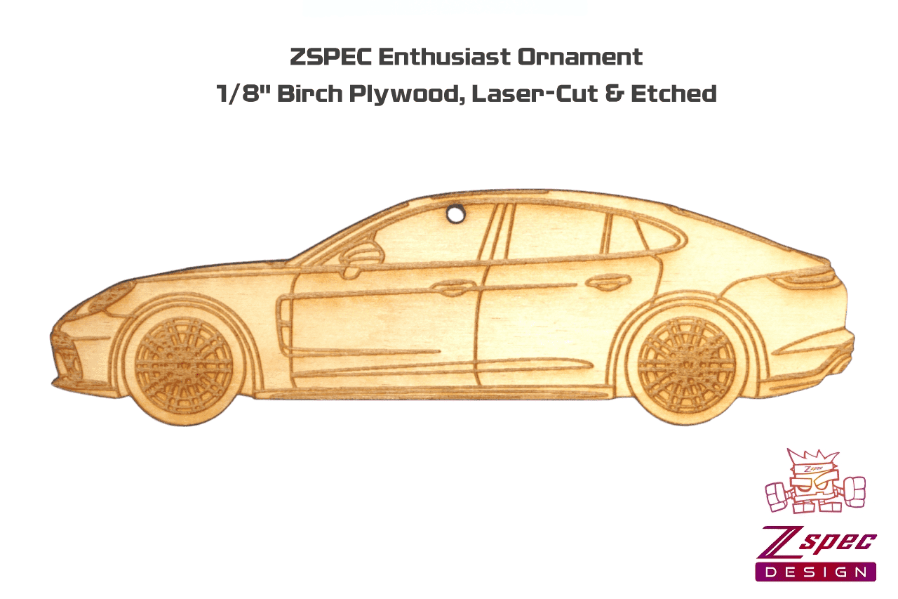 ZSPEC Laser-Engraved Birch Ornament, Style: Porsche Panamerica, ~5-inch Wide - ZSPEC Design LLC - Holiday Ornaments - body, holiday, lifestyle, ornament, panamerica, porsche - zspecdesign.com