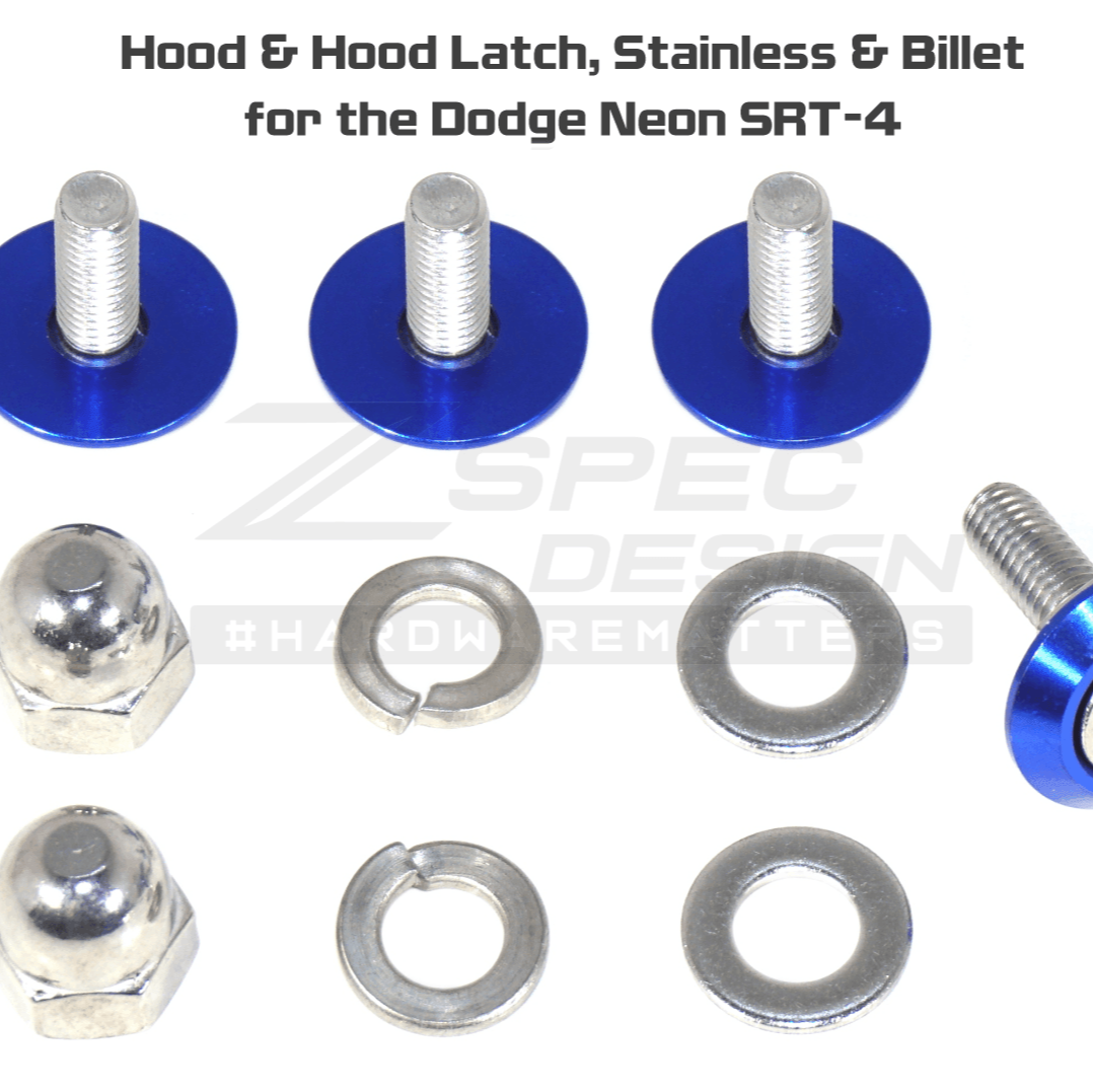 ZSPEC Hood & Hood Latch Fasteners for '03-05 Dodge Neon SRT-4, Stainless & Billet - ZSPEC Design LLC - Hardware Fasteners - dodge, Fastener Kit, neon, srt-4 - zspecdesign.com