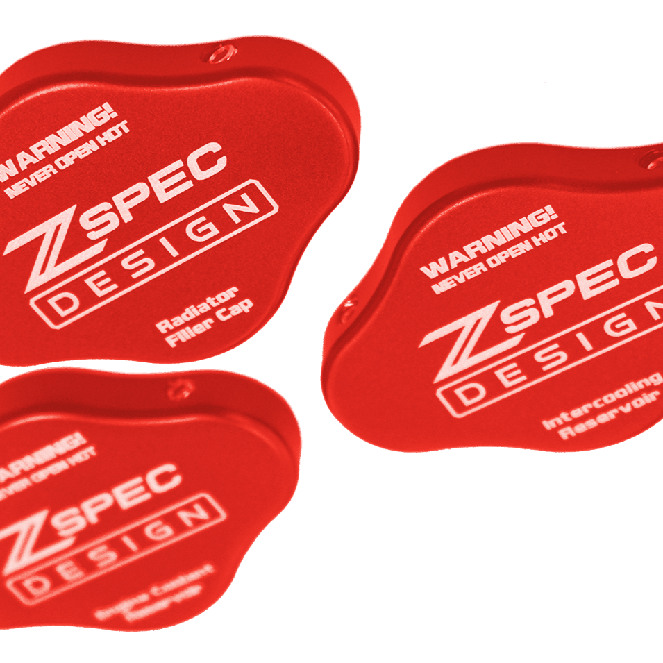 ZSPEC Fluid Reservoir Cap Covers Set for '23+ Nissan Z RZ34, Billet, 3 Caps - ZSPEC Design LLC - Hardware Fasteners - 400z, accessory, cap, nissan, nissan z, radiator cap cover, reservoir cap cover, RZ34 - zspecdesign.com