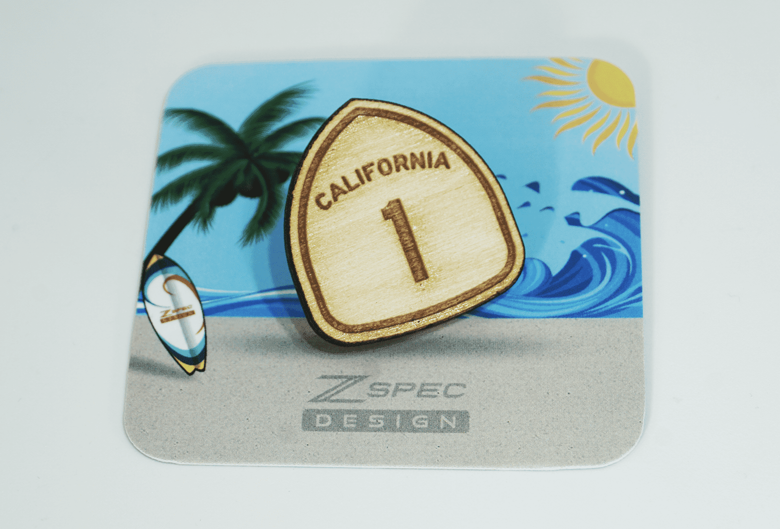 ZSPEC Pacific Coast Highway (PCH) Route 1 Wooden Lapel/Hat Pin - ZSPEC Design LLC - Hardware Fasteners - accessory, bob sharp, bsr, lapel, lifestyle, nissan, pin, road sign, Z - zspecdesign.com