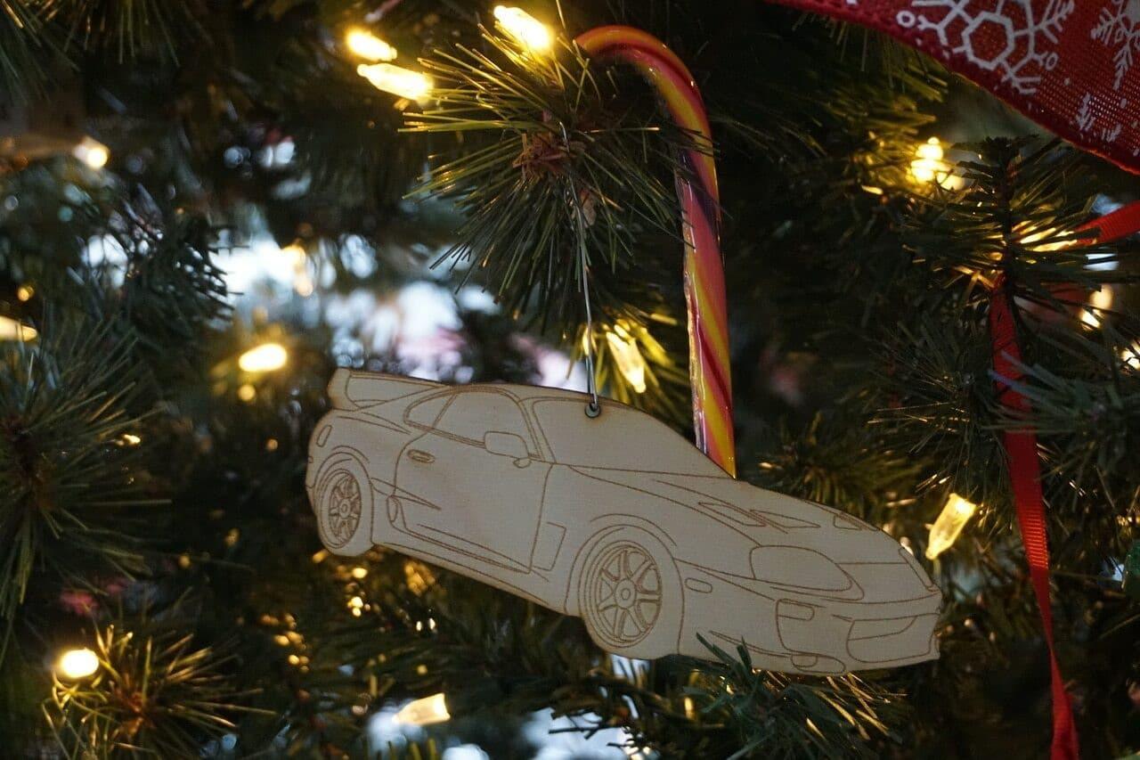 ZSPEC Laser-Engraved Birch Ornament, Style: Toyota Supra MKIV, ~5-inch Wide - ZSPEC Design LLC - Holiday Ornaments - holiday, lifestyle, MKIV, ornament, supra, toyota - zspecdesign.com