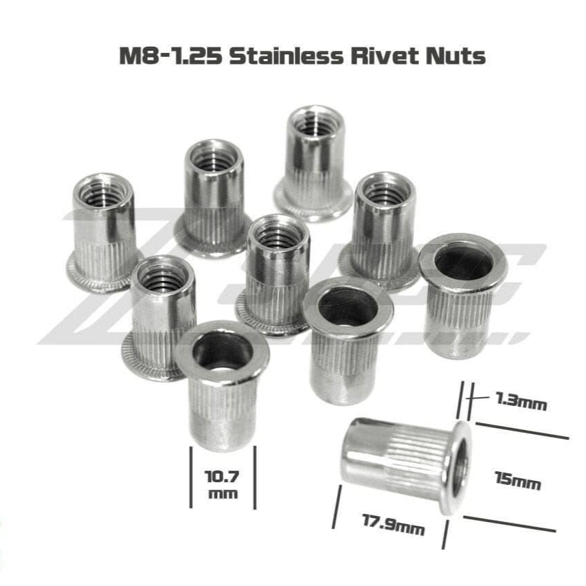ZSPEC M8-1.25 Rivet Nuts, SUS304 Stainless Steel, 10-Pack - ZSPEC Design LLC - Hardware Fasteners - 10-pack, Body, body hardware, Dress Up Bolt, m8, Rivet Nut, Stainless - zspecdesign.com