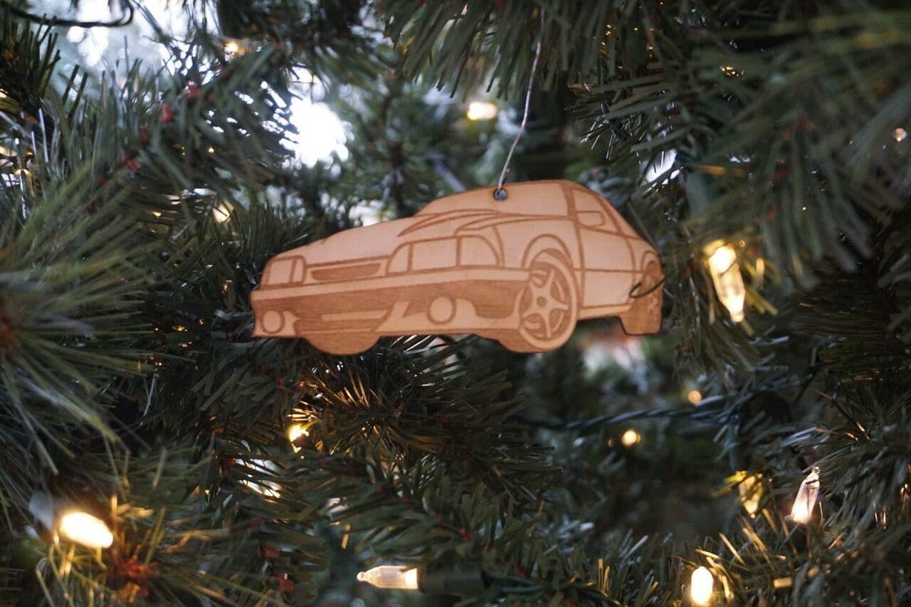 ZSPEC Laser-Engraved Birch Ornament, Style: Ford Mustang Fox-Body, ~5-inch Wide - ZSPEC Design LLC - Holiday Ornaments - body, ford, fox, holiday, lifestyle, mustang, ornament - zspecdesign.com