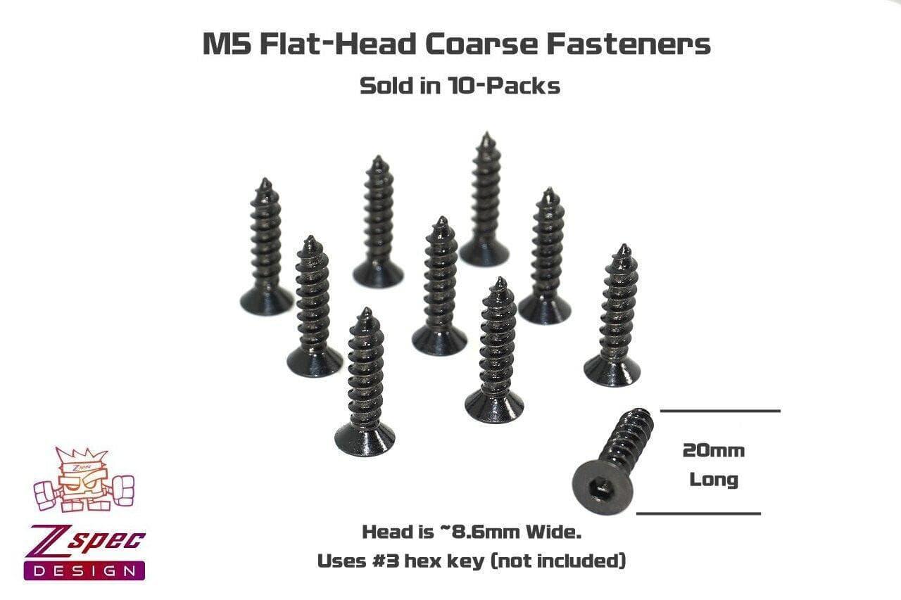 ZSPEC Black FHSC M5x20mm Coarse Flat-Head FHSC Fasteners, Stainless, 10-Pack - ZSPEC Design LLC - Hardware Fasteners - 10-pack, coarse, dress up bolt, Fastener, fhsc, stainless - zspecdesign.com