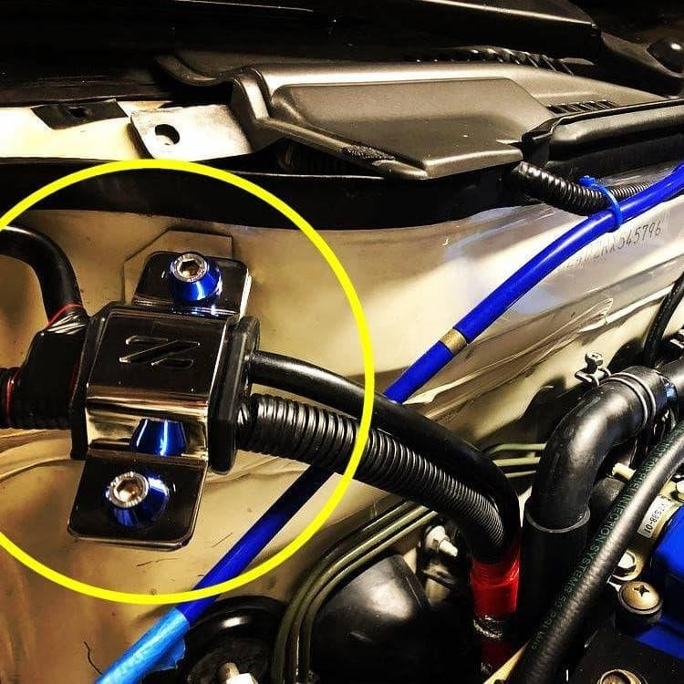 ZSPEC Battery Cable Bracket for '90-99 Nissan 300zx Z32, Black Powdercoat - ZSPEC Design LLC - Hardware Fasteners - 300zx, accessory, battery, bracket, nissan, Polished, z32 - zspecdesign.com